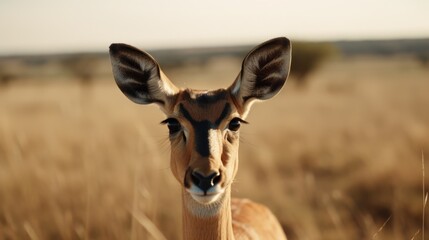 Gazella in a cinematic savanna background with beautiful colors generative ai