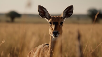 Naklejka na ściany i meble Gazella in a cinematic savanna background with beautiful colors generative ai