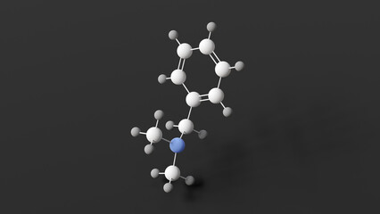 dimethylbenzylamine molecule, molecular structure, benzenemethanamine, ball and stick 3d model, structural chemical formula with colored atoms