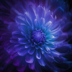 Plakat a blue and purple flower with a black background in the middle. generative ai