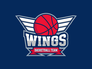 vector wings basketball team logo, sports logo, brand identity, vector template
