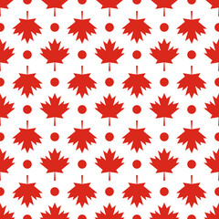 Red maple leaves on white background Canadian seamless pattern. Canada Day background. Vector template for Canadian holiday party invitation, fabric, textile, greeting card, flyer, etc