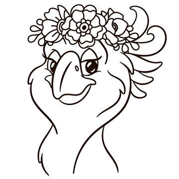 recommend clip art: Cartoon cockatoo parrot in floral crown. Cute baby animal nursery print.