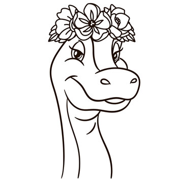 recommend clip art: Cartoon diplodocus dinosaur in floral crown. Cute baby animal nursery print.