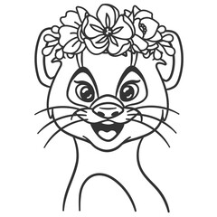 Cartoon baby otter in floral crown. Cute baby animal nursery print.