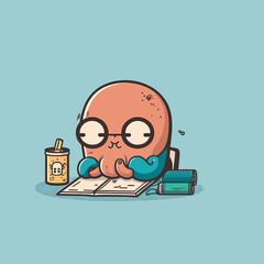 Vector working octopus smiling cartoon labor