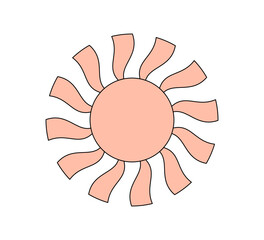 Retro groovy style twisted shiny sun. Psychedelic hippie old solar summer element. Abstract vintage hippy bright sticker. Trendy y2k pop culture or boho print design. Vector eps sacral symbol
