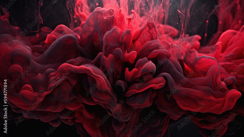 Poster a red substance is floating in the air with a black background. generative ai