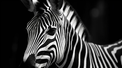 Obraz na płótnie Canvas a close up of a zebra's head in black and white. generative ai