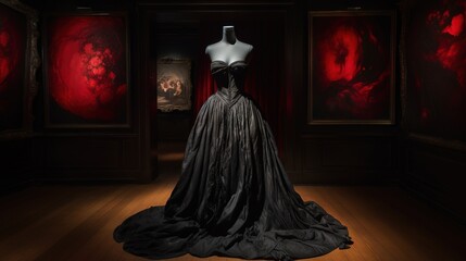  a dress on a mannequin in a dark room.  generative ai
