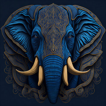 T-shirt design with realistic elephant portrait. Colorful print design of elephant head on dark background. AI generated illustration