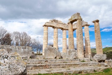Sacred temple of Zeus in ancient Nemea, Greece. Archaeological Museum of Ancient Nemea.