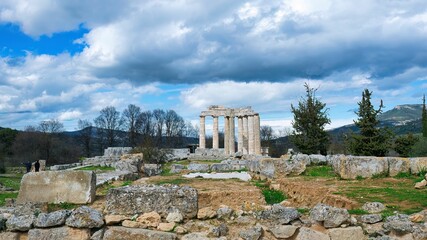 Sacred temple of Zeus in ancient Nemea, Greece. Archaeological Museum of Ancient Nemea.