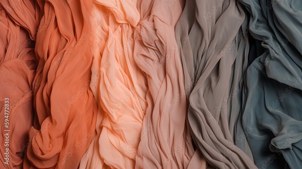 Poster a group of different colored sheets of cloth on a wall. generative ai