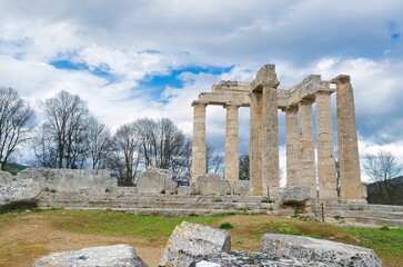 Sacred temple of Zeus in ancient Nemea, Greece. Archaeological Museum of Ancient Nemea.