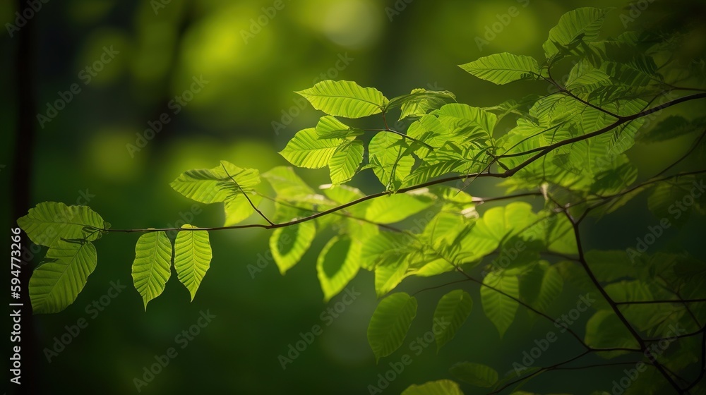 Aufkleber a close up of a branch with green leaves on it. generative ai