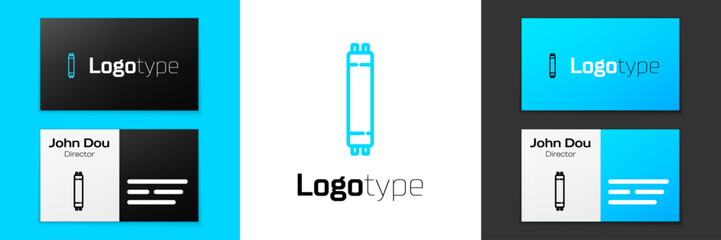 Fototapeta na wymiar Blue line Long luminescence fluorescent energy saving lamp icon isolated on white background. Logo design template element. Vector