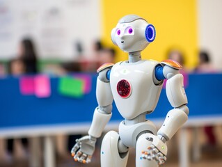 Humanoid toy robot with popping colors