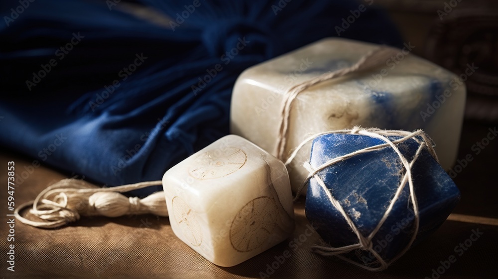 Aufkleber a couple of blocks of soap sitting on top of a table. generative ai