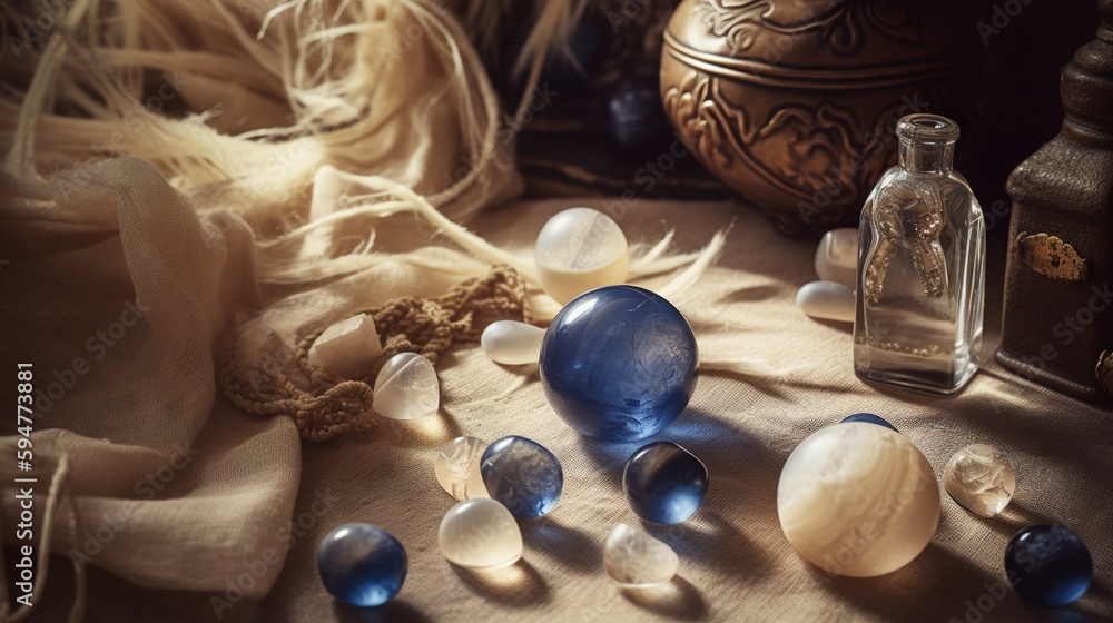 Aufkleber a table topped with lots of different types of glass items. generative ai
