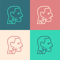 Pop art line Throat cancer icon isolated on color background. Laryngeal cancer. Vector