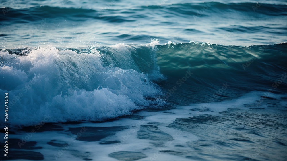 Poster a large wave is breaking over the ocean waves in the ocean. generative ai