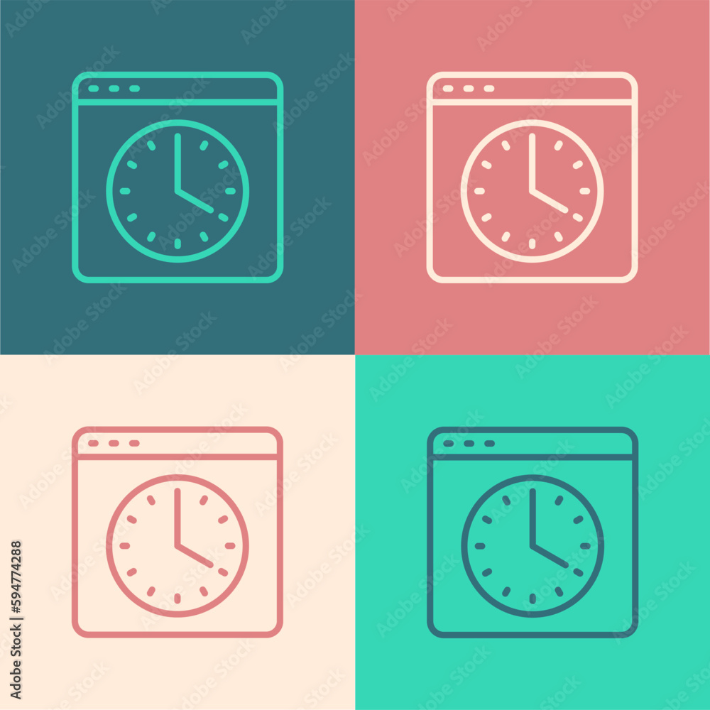 Poster pop art line browser window icon isolated on color background. vector