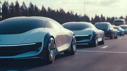 Fototapeta na wymiar Futuristic car vehicles on highway with full self driving. AI generated