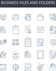 Business files and folders line icons collection. Work documents, Corporate papers, Company records, Enterprise files, Office archives, Administration folders, Organizational files vector and linear