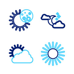 Obraz premium Set line Sun, and cloud weather, Cloud with moon stars and Eclipse of sun icon. Vector