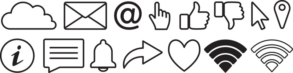 black and white icons set