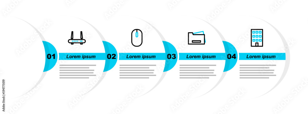 Aufkleber set line house, printer, computer mouse and router and wi-fi signal icon. vector