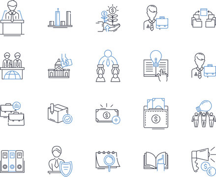 Tax optimization line icons collection. Deductions, Credits, Exemptions, Allowances, Depreciation, Losses, Minimization vector and linear illustration. Planning,Strategies,Returns outline signs set