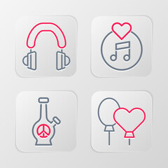 Set line Balloons, Bong, Vinyl disk and Headphones icon. Vector