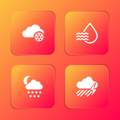 Set Cloud with snow, Water drop percentage, and moon and rain lightning icon. Vector