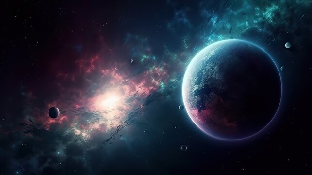 Galaxy and Nebula. Abstract space background. Endless universe with stars and galaxies in outer space. Cosmos art. Generative AI © angelmaxmixam