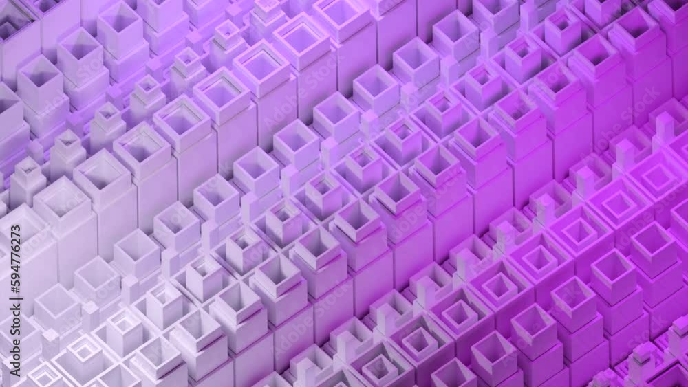 Poster colored square tubes go up and down. design. colorful gradient motion of rows of squared bars.