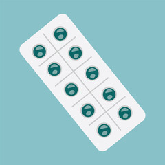 Pills blister pack. Pharmaceutical pills and medicine bottle. Pharmacy treatment, health pill, medication vitamin and tablet, vector illustration