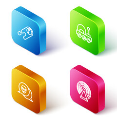 Set Isometric line Comet falling down fast, Mars rover, Alien and Radar icon. Vector