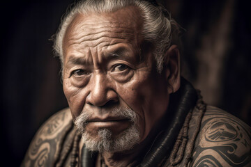 Portrait of an old Maori man. Generative AI. - obrazy, fototapety, plakaty