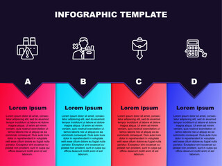 Set line Shutdown of factory, Employee dismissal, Briefcase and Calculation expenses. Business infographic template. Vector