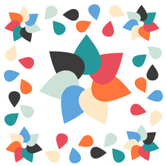 Flower icon, seven color tears drops like flower petals and leaves, logo concept