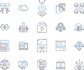 Internet equipment line icons collection. Modem, Router, Switch, Hub, Firewall, Access point, Gateway vector and linear illustration. Ethernet,Wi-Fi,Broadband outline signs set