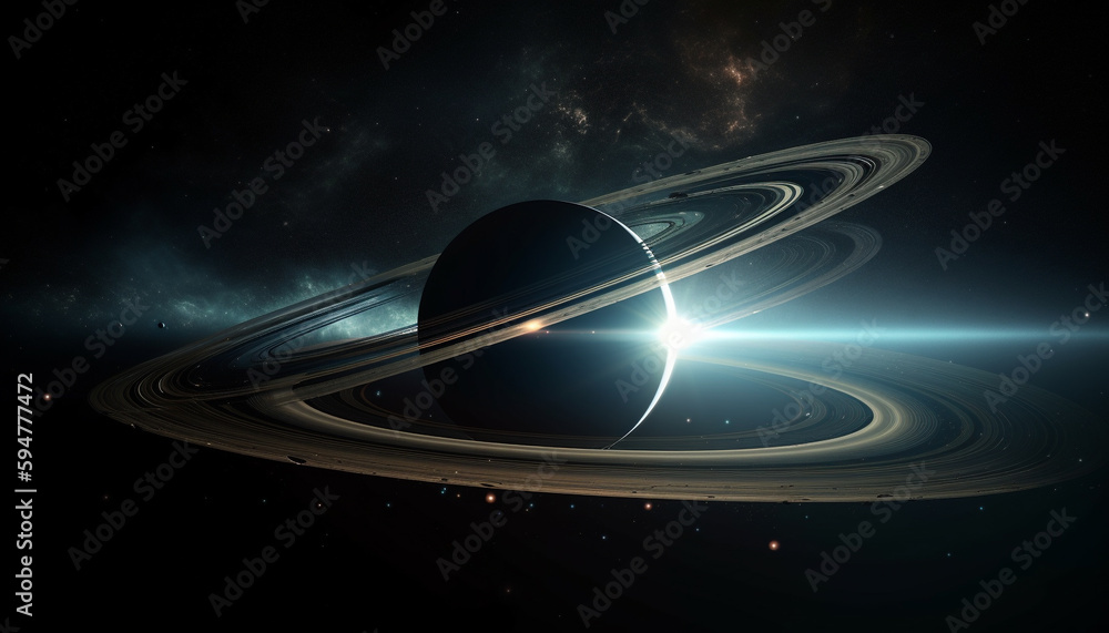 Poster glowing sphere orbiting star field in mysterious space generated by ai