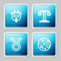 Set line Aries zodiac, Libra, Taurus and Moon icon. Vector