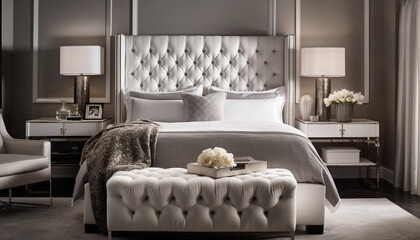 Luxurious modern bedroom with comfortable bedding and elegant decor generated by AI