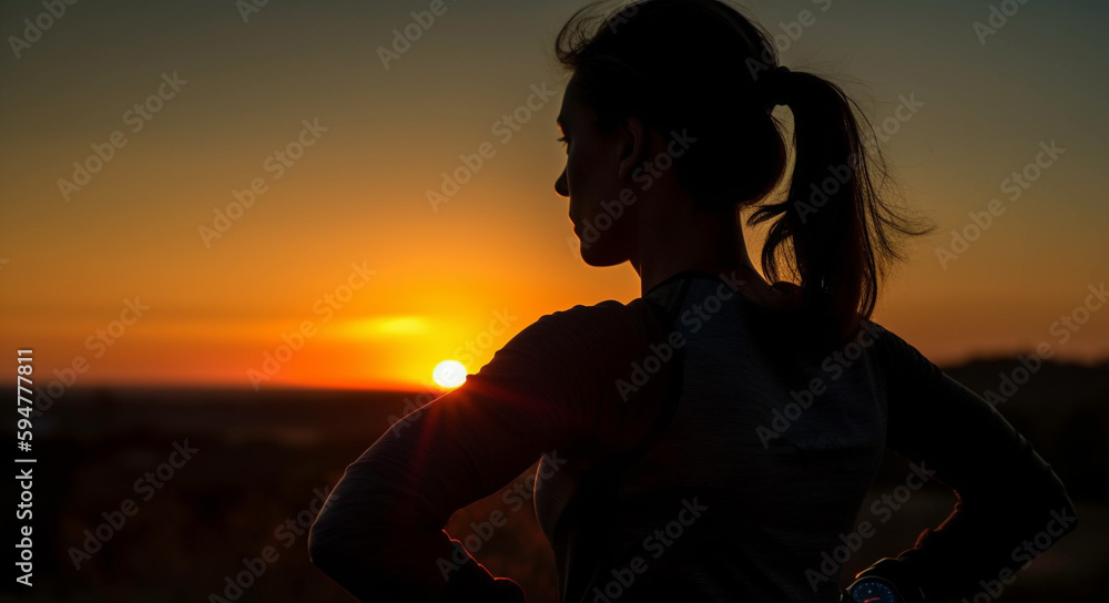 Sticker Young woman enjoys scenic sunrise while jogging generated by AI