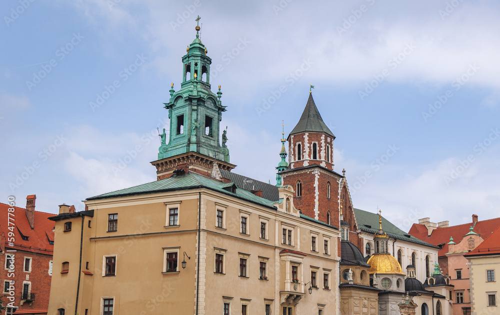 Sticker Cathedral and Vicars house of Wawel Castle in Krakow, Poland