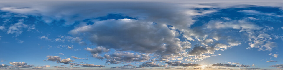 blue sunset sky with clouds as seamless hdri 360 panorama view with zenith in spherical...