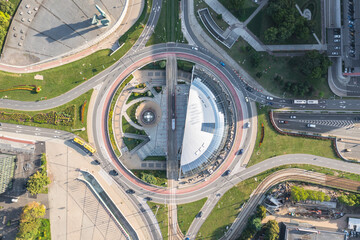 Drone view of Gen. Jerzy Zietek Roundabout in Katowice, Poland - obrazy, fototapety, plakaty